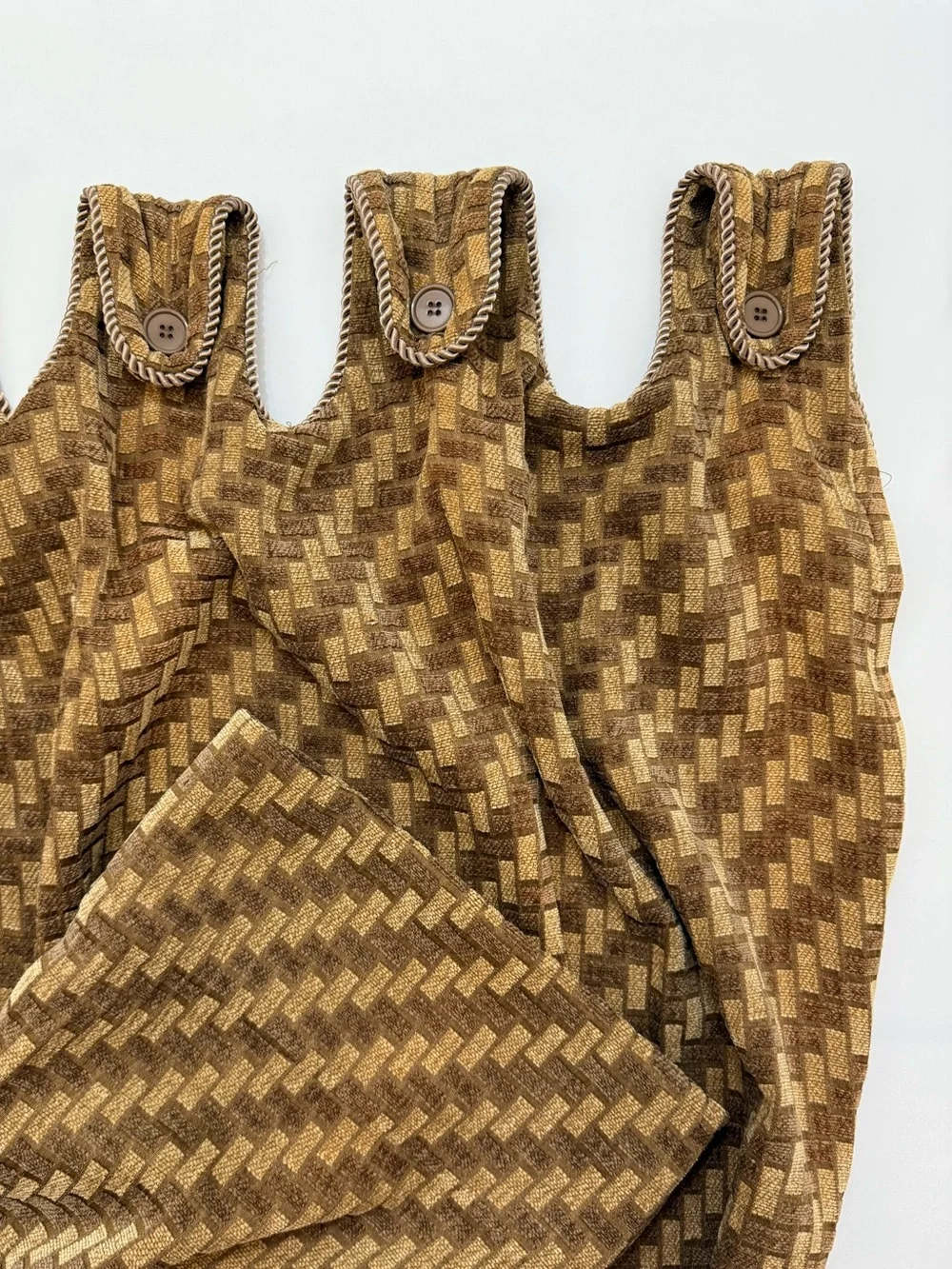 Heavyweight JC Penney Fabric Curtains Two Panels Brown Gold Geometric Design MCM